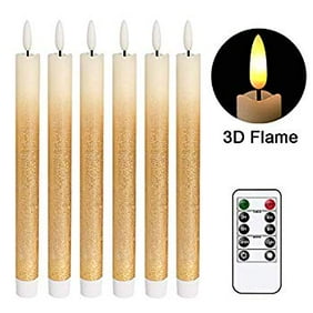 Sunolga 10pcs Window Candles with Remote Timers Battery Operated Flameless LED Taper Candle Lights with Removable Tapers Pillar Candle Holders,for Home Wedding Party Christmas Decorations Gold